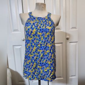 Splendid Blue & Yellow Floral Print Halter Tie Lightweight Tank Top